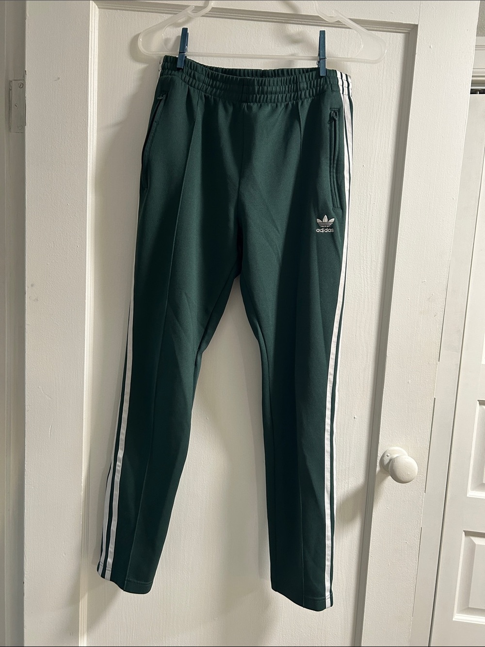 adidas Women’s Dark Green Joggers with White Side Stripes